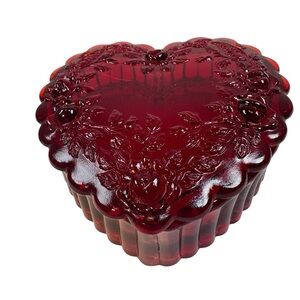 Mosser Glass Ruby Red Valentine Heart Trinket Jewelry Box Roses 4” New